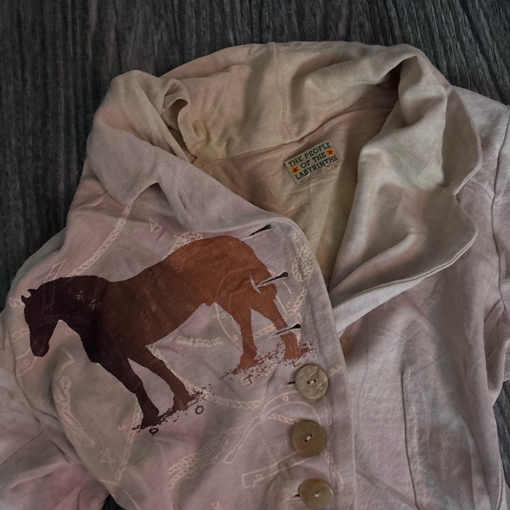The People of the labyrinths Women's Cream Jacket with Horse Design - Picture 2 of 6